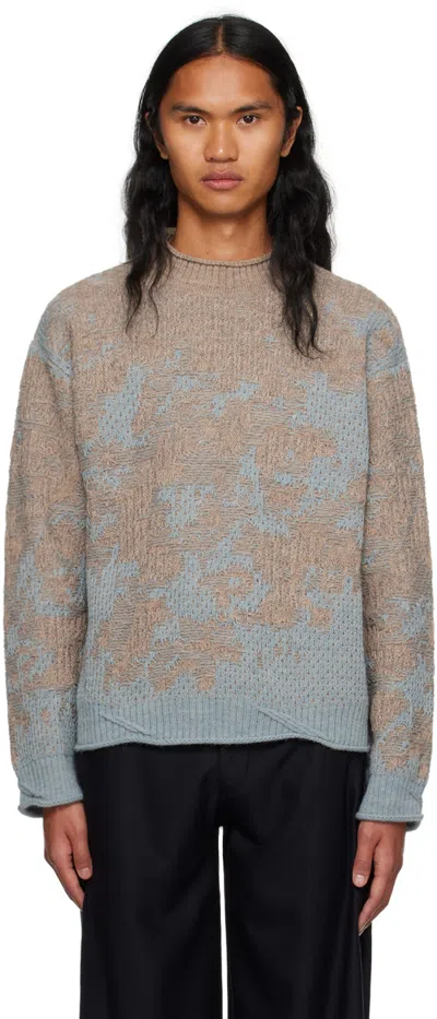 Serapis Blue & Beige Mock Neck Jumper In Sand Rust