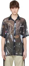 Serapis Blue & Black Sougiades Grid Mesh Shirt In Print