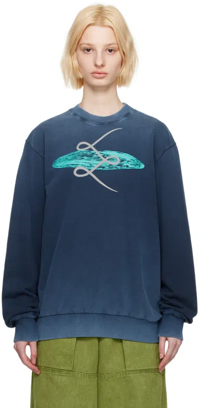 Serapis Blue Embroidered Sweater In Sun Faded Blue