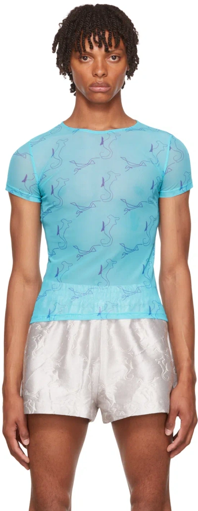 Serapis Blue Hippocampus T-shirt In Blue Print