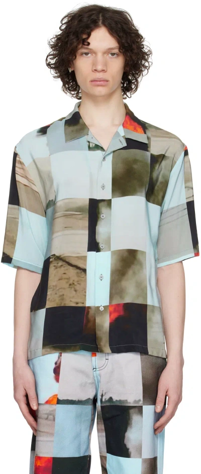 Serapis Blue Printed Shirt In Explosion Grid