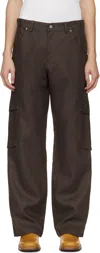 Serapis Brown Riveted Linen Cargo Pants In Brown