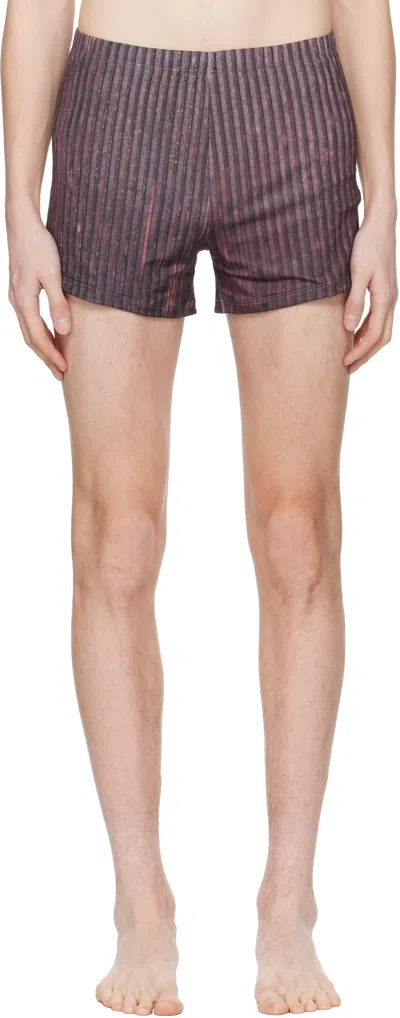 Serapis Burgundy Aub Stripes Swim Shorts In Print