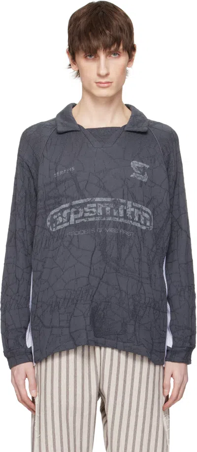 Serapis Gray Knit Football Polo In Grey