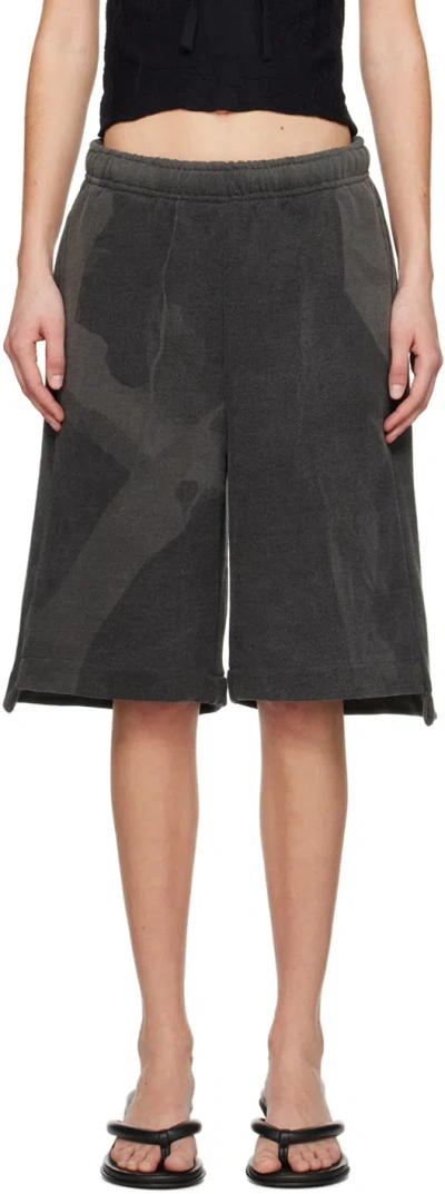 Serapis Grey Printed Shorts In Black Grey Print