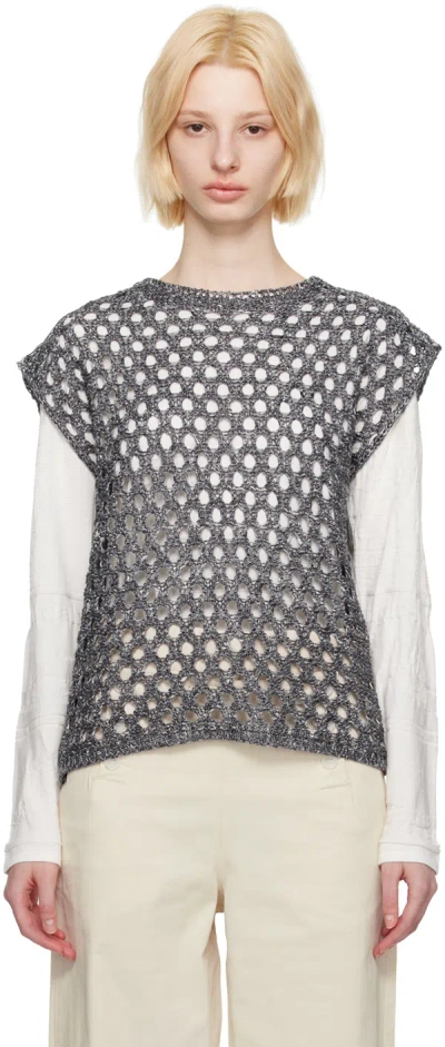 Serapis Gray Rolled Edge Vest In Fishnets Moss
