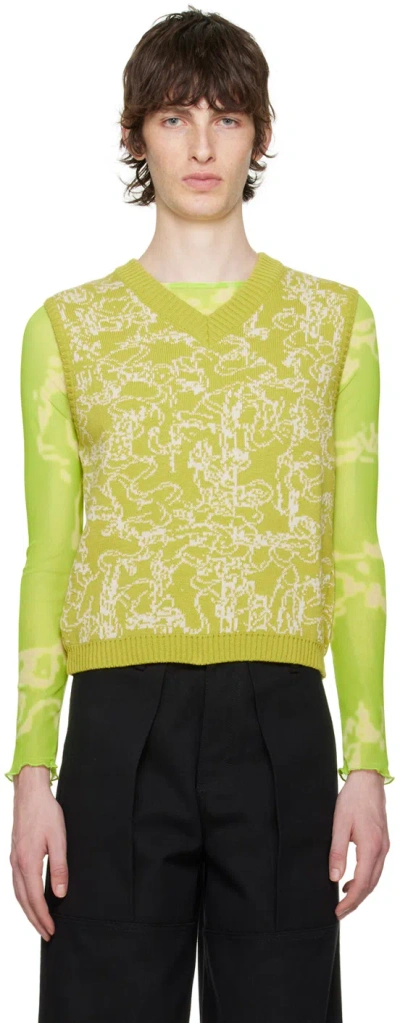 Serapis Green & Beige Sandstorm Waistcoat In Lime / Beige