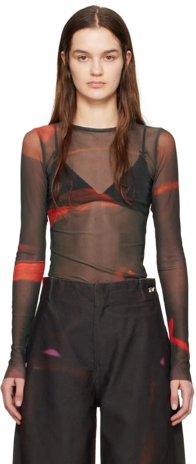 Serapis Green & Orange Graphic Long Sleeve T-shirt In Canopy Red