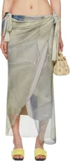 Serapis Green Draped Tarp Malong Maxi Skirt In Print
