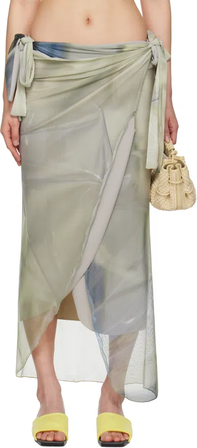 Serapis Green Draped Tarp Malong Maxi Skirt In Print