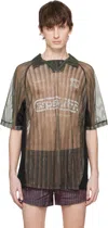 Serapis Khaki & Burgundy Aub Stripes Football Polo In Print