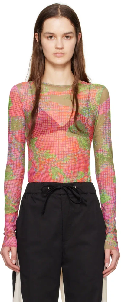 Serapis Pink & Green Graphic Long Sleeve T-shirt In Melon Grid