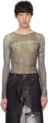 Serapis Ssense Exclusive Green Drill Tech Long Sleeve T-shirt In Print