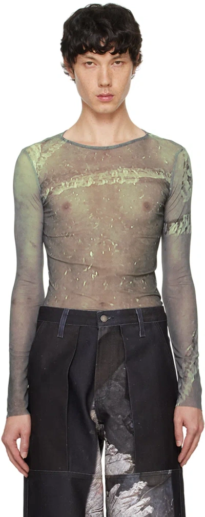 Serapis Ssense Exclusive Green Drill Tech Long Sleeve T-shirt In Print