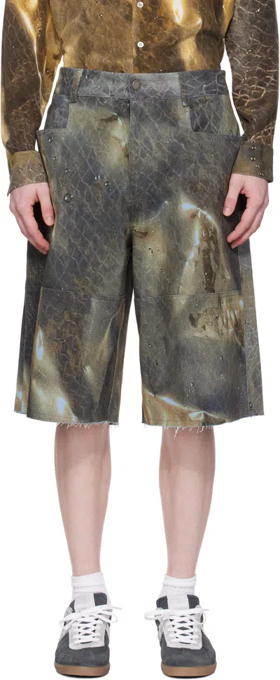 Serapis Ssense Exclusive Khaki Golden Hour Sailor Denim Shorts In Golden Hour Print