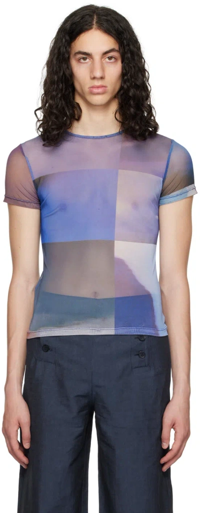 Serapis Ssense Exclusive Purple Grid Tech T-shirt In Purple Print