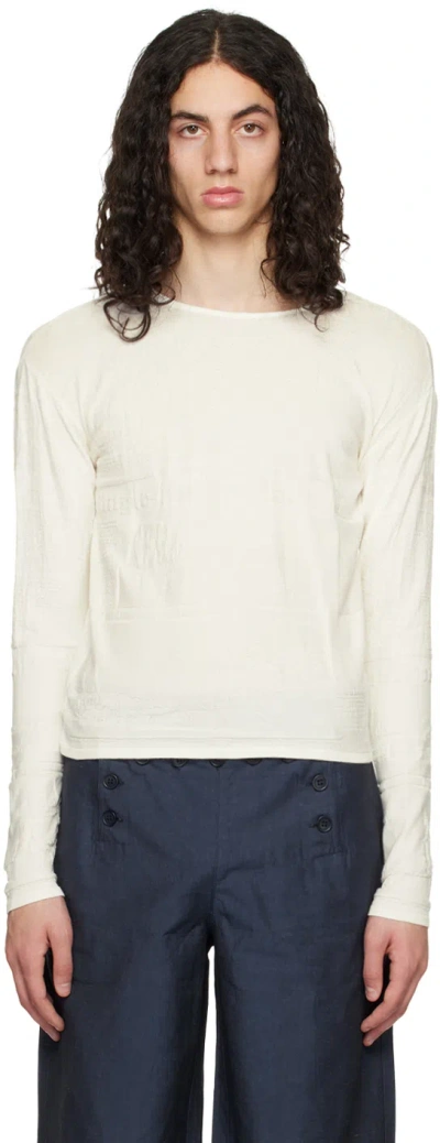 Serapis White Embossed Long Sleeve T-shirt In Newspaper White