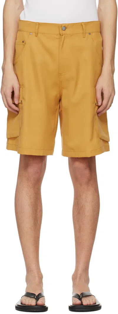 Serapis Yellow Riveted Linen Cargo Shorts