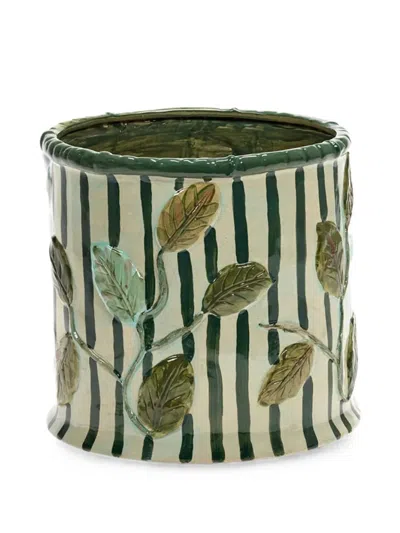 Serax 11 Leaf-appliqué Striped Flower Pot In Green