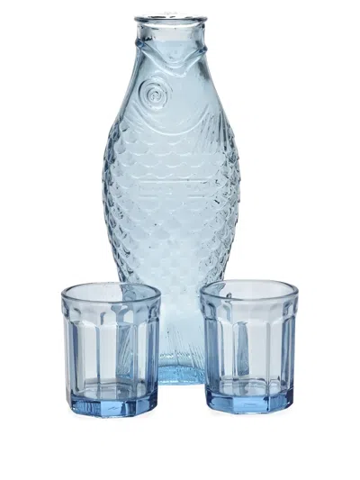 Serax Fish And Fish Carafe And Glasses (set Of Three) In Blue