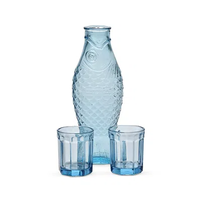 Serax Fish Carafe And Two Tumbler Glass Set In Blue