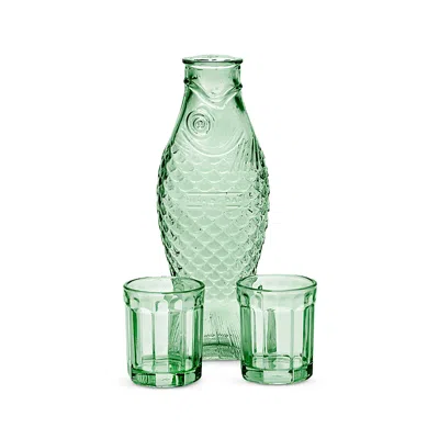 Serax Fish Carafe And Two Tumbler Glass Set In Green
