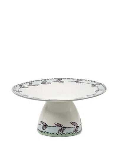 Serax Leaf-print Pedestal Cake Stand In White