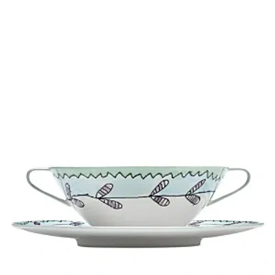 Serax Marni Blossom Milk Soup Bowl With Handles & Saucer In Multi