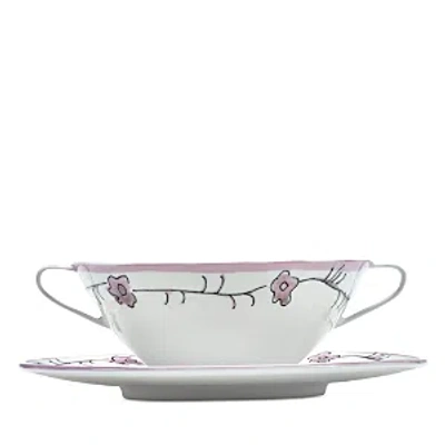 Serax Marni Dark Viola Soup Bowl With Handles & Saucer In White