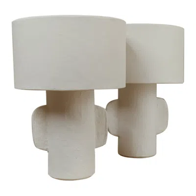 Pre-owned Serax Pair Of White Papier Maché Table Lamps, Roundshaped Lampshade