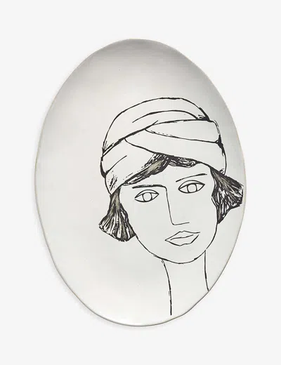 Serax White La Mère Graphic-print Oval Stoneware Plate 37.5cm X 27.5cm