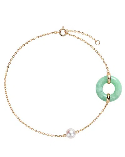 Seree Atelier Donut Jadeite And Pearl Bracelet In Green