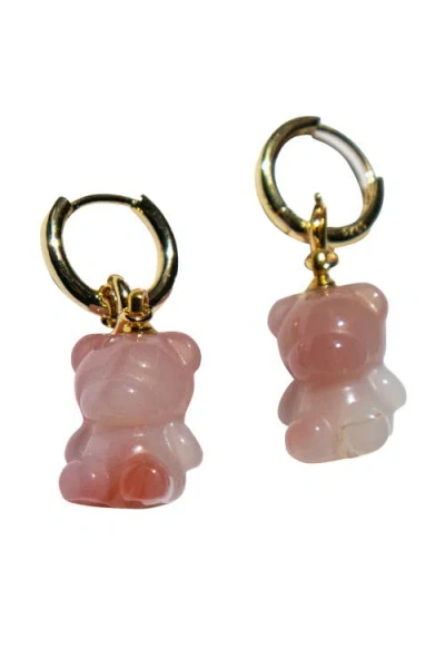 Seree Bear Agate Charm Earrings In Pink