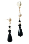 Seree Chess Pearl Black Agate Earrings In Black
