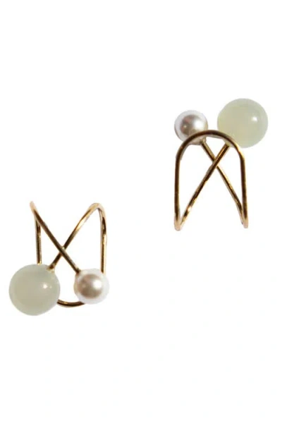 Seree Colette Jade And Pearl Ear Cuffs In Light Green