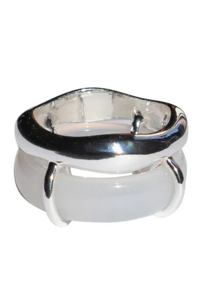 SEREE SEREE COVE WHITE JADE STONE SCULPTED RING