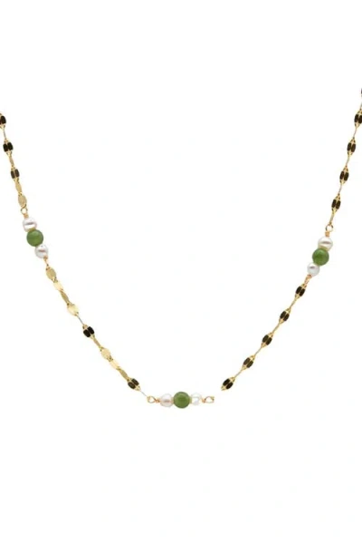 Seree Elena Jade And Freshwater Pearl Beaded Necklace In Gold