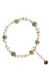 Seree Isabelle Pearl And Green Jade Bracelet In Light Green