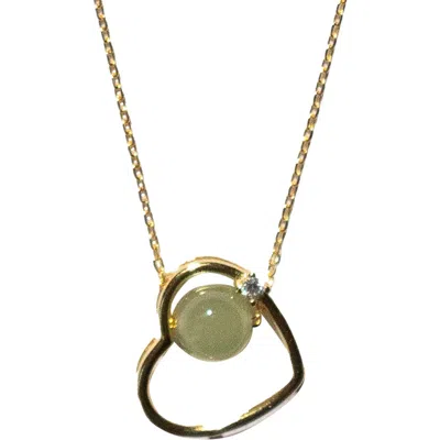 Seree Maison Heart Green Jade & Zircon Pendant Necklace In Light Green