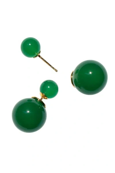 Seree Orbit Duo Double Ended Jade Stone Stud Earrings In Bright Green
