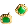 Seree Park Green Jade Square Stud Earrings In Bright Green