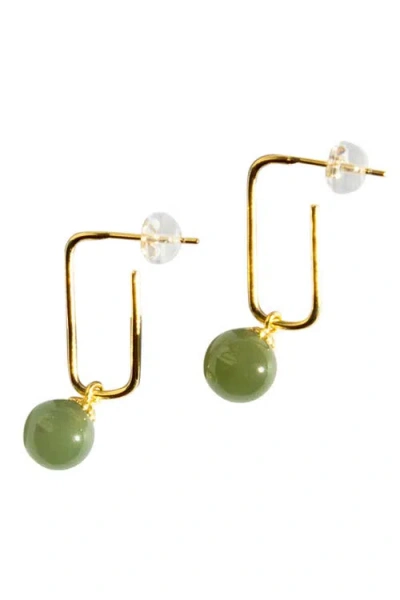 Seree Pin Green Jade Bead Gold Earrings In Light Green
