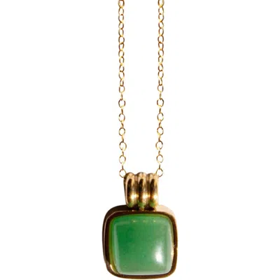 Seree Puzzle Square Jade Stone Pendant Necklace In Bright Green