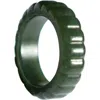 Seree Sophia Skinny Ribbed Jade Ring In Dark Green