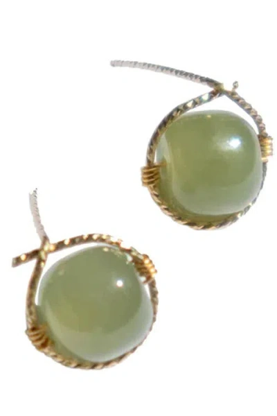 Seree Sydney Green Jade Bead Stud Earrings In Light Green