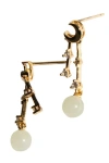 Seree Women's Gold / Green Twinkle Moon And Star Drop Earrings In Light Green