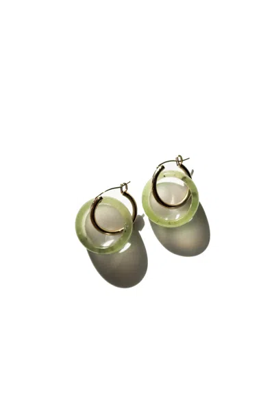 Seree Women's Amelie Skinny Jade Stone Hoop Earrings In Green