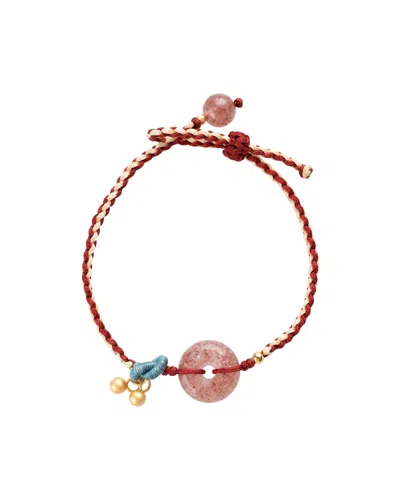 Seree Women's Baby Collection Cherry Charm Pink Strawberry Quartz Woven Baby Bracelet Anklet In Orange