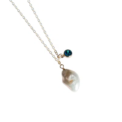 Seree Women's Blue / White Skylar Baroque Pearl & Blue Zircon Necklace In Metallic