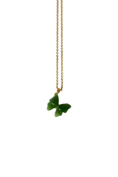 Seree Women's Butterfly Ii Green Jade Pendant Necklace